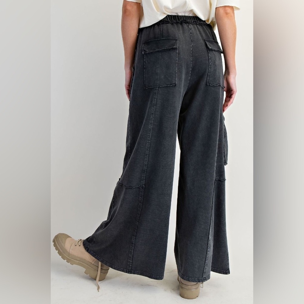 Part Of The Journey Mineral Washed Wide Leg Pants in Black eb90054 small - Picture 5 of 5
